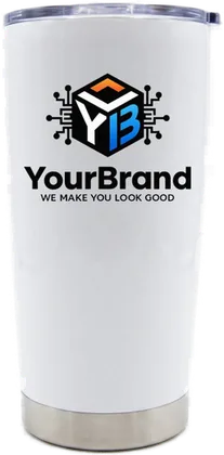 Apex 20oz Glossy White Double Wall Vacuum Insulated Stainless Steel Tumbler with sample YourBrand logo