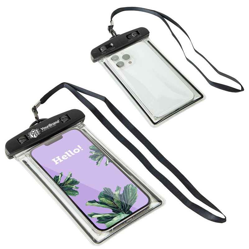 Voyage Waterproof Phone Pouch with sample white YourBrand logo on the top cap